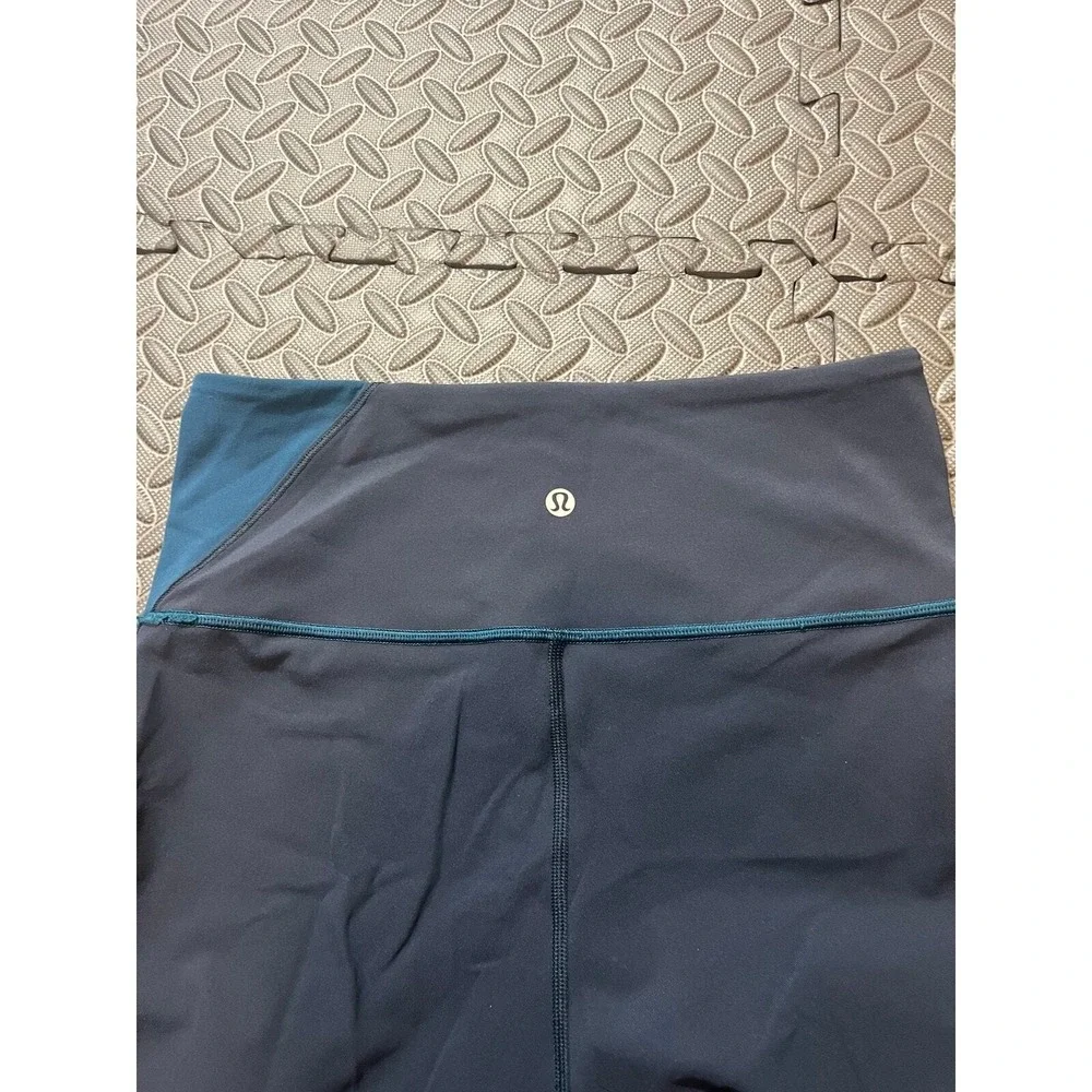 Lululemon Wunder Under Leggings Women 8 Blue Grey Colorblock High Rise 25 Inseam